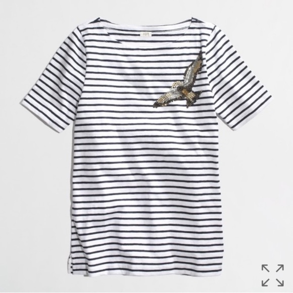 J.Crew Factory stripe sequin bird graphic tee size M - Picture 1 of 5